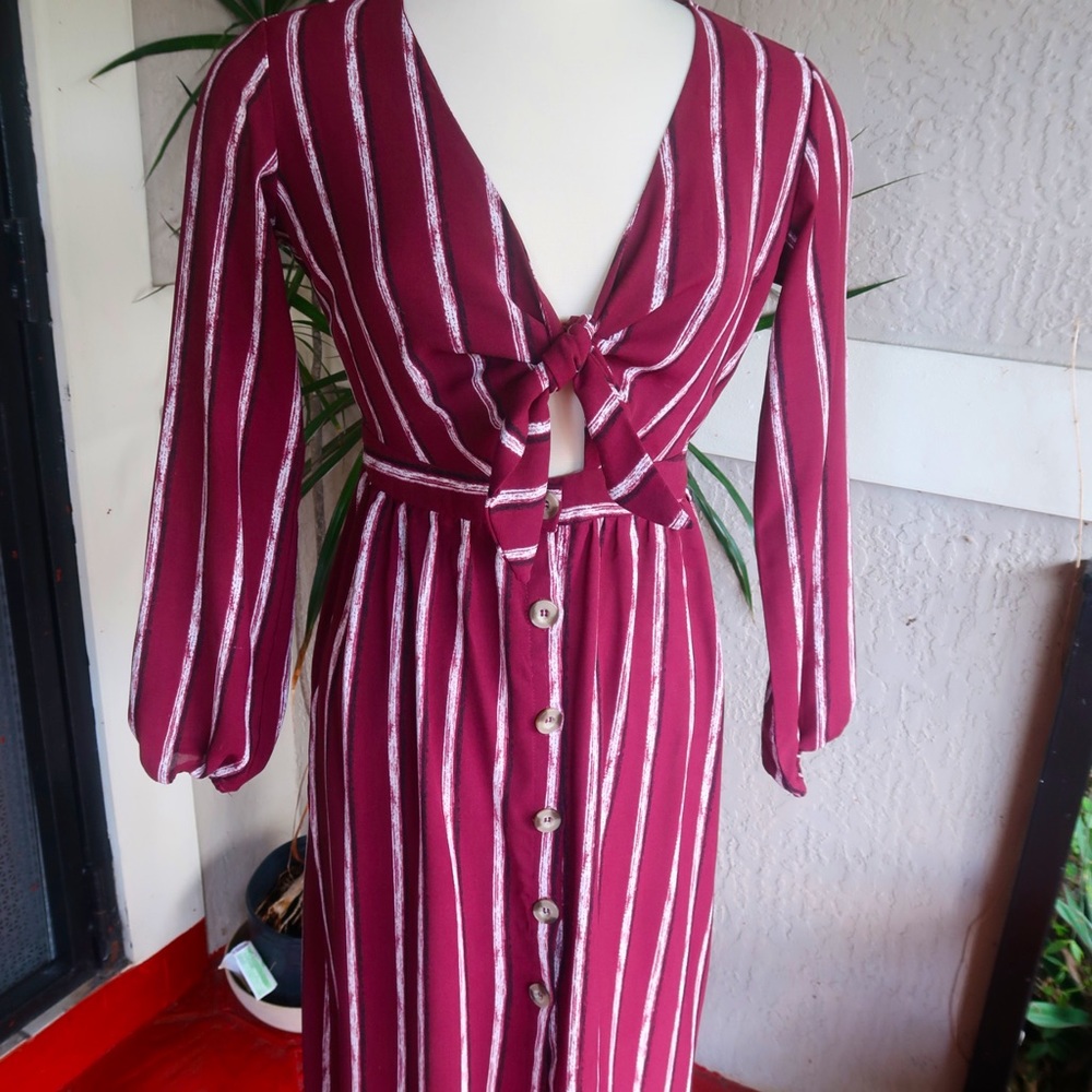 Mimi Chica Burgandy & White Stripe Bandeau Dress
